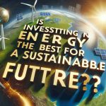 Realistic high-definition photo of text superimposed on an image that depicts the theme 'Is Investing in Energy the Best Bet for a Sustainable Future?'. The text should be bold, clear, and easy to read. The background image could consist of visuals such as wind turbines, solar panels, or a verdant earth viewed from space that is flooded with golden sunlight, emphasizing the concept of renewable energy and sustainability.