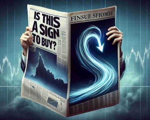 An ultra high definition, realistic image of a dramatic twist symbolizing an unexpected turn in stock markets. The image portrays a hand holding finance newspaper with a bold headline 'Is This A Sign To Buy?' and the background features a line graph with a sudden rise.