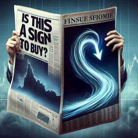 An ultra high definition, realistic image of a dramatic twist symbolizing an unexpected turn in stock markets. The image portrays a hand holding finance newspaper with a bold headline 'Is This A Sign To Buy?' and the background features a line graph with a sudden rise.