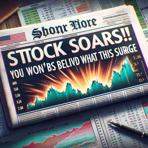 Visualize a high-definition, realistic image of a newspaper headline reading 'Stock Soars! You Won't Believe What's Behind This Surge'. Show the urgent and surprised atmosphere of this moment in the financial world. Depict the headline in bold, eye-catching letters along with a background that includes charts, graphs, and other indicators that suggest an unexpected surge in stock prices. Do not reveal any specific company, just focus on the general excitement in the stock market.