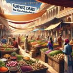 Create a realistic, high-definition image featuring the headline 'Surprise Deals! New Allies in India's Food Race'. The scene could portray an Indian food market bustling with activity. Visualize stalls filled with freshly grown produce, colorful spices, and local delicacies, and people engrossed in their shopping, searching for the best deals. Native Indian vendors enthusiastically selling their goods while budding entrepreneurs make alliances. The atmosphere is charged with excitement, anticipation, and the promise of new partnerships.