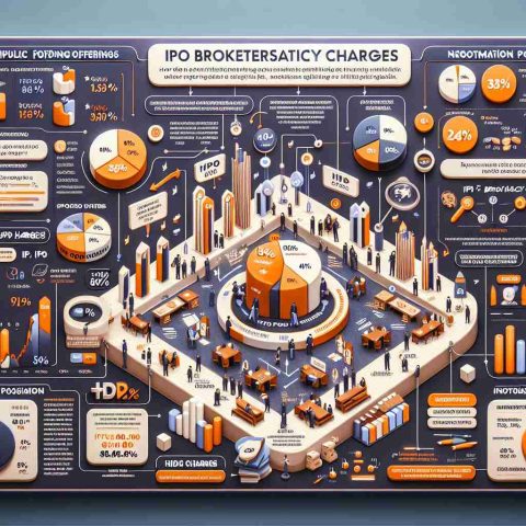 Design an HD infographic with a detailed, realistic visual layout explaining the secrets behind Initial Public Offering (IPO) brokerage charges. The infographic should educate viewers on the key information they need to know, such as the definition of IPO brokerage charges, the common percentage ranges, negotiation possibilities, and any hidden fees involved. Visualization should include clear graphs, pie charts, and possibly a scenario of an IPO process with annotations. The color scheme should be engaging yet professional, and the text should be easy to read, perhaps with highlighted key terms or phrases.