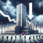 A realistic high-definition image representing the concept of turbulence in the energy sector. A large company, symbolized by a towering skyscraper, stands against a stormy sky. Financial specialists, depicted as small figures, are looking up at the building with magnifying glasses and adjusting a large, downward-pointing arrow symbolizing the lowering of the price target. Please accompany this image with a comprehensive explanation in the form of text overlays, explaining the reasons for this economic phenomenon.