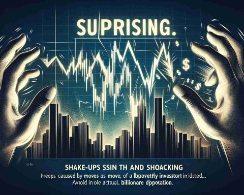 A high-definition illustration showing a surprising scenario in a stock market indicated by a graph with drastic ups and downs. A depiction of shake-ups in the financial market that are unexpected and shocking, perhaps caused by moves of a proverbial wealthy investor (avoid actual billionaire depiction). This should convey intrigue and surprise, capturing the enigmatic aura of major financial players.