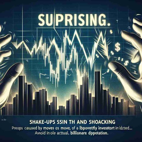 A high-definition illustration showing a surprising scenario in a stock market indicated by a graph with drastic ups and downs. A depiction of shake-ups in the financial market that are unexpected and shocking, perhaps caused by moves of a proverbial wealthy investor (avoid actual billionaire depiction). This should convey intrigue and surprise, capturing the enigmatic aura of major financial players.