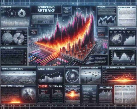 An image depicting a realistic HD interpretation of financial analysis charts and graphs in a volatile scenario. It implies a significant setback for a hypothetical company named 'Celsius'. Imagery includes a plummeting stock chart, investor memos with cautionary notes, and headline snippets such as 'Scorching Setback', 'Investors Beware', and 'What to know' text appearing along with the negative financial imagery.