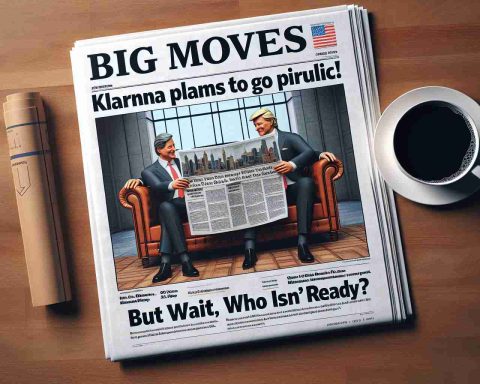 A high-definition and realistic image of a newspaper front page depicting a headline that reads 'Big Moves: Klarna Plans to Go Public! But Wait, Who Isn't Ready?'