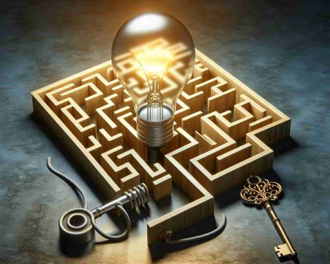 A high-definition and realistically styled image that represents a surprising twist for a large energy-based company. This image could include symbolic elements like a lightbulb representing ideas, a maze representing challenges, and a key hidden in the scene to symbolize the hidden factor.