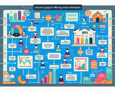 An educational and detailed infographic explaining the process of Initial Public Offering (IPO) share allocation. This should include colorful and easy-to-understand illustrations of different steps involved during the IPO process. Add relevant textual explanations along with the graphical representations to make it more educative. Please keep it in high definition to ensure clarity and precision.