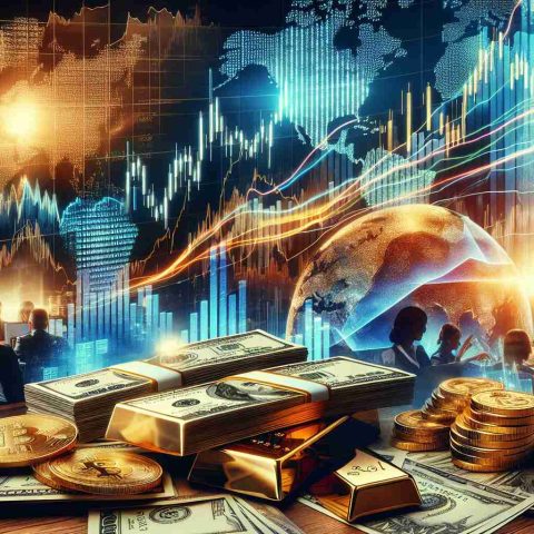 An HD image that symbolizes the big moves in the investment world. It includes a detailed view of a stock market chart showing dramatic changes (some lines going up, some going down), stacks of international currency notes layered on a well-lit desk, gold bars, and a dynamic world map in the background. Diversely represented professionals looking at the chart and currencies are present in the scene as well. It reflects the latest happenings in the financial world in a comprehensive yet visually appealing way.