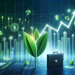 An image that visually represents the idea of potentially boosting a green energy stock portfolio. This could include symbols such as a green leaf signifying green energy, a rising trend line or graph portraying the concept of 'boosting', and a portfolio folder or briefcase symbolising stock investment. Make it high-definition and realistic, with a modern aesthetic and a sense of optimism and possibility.