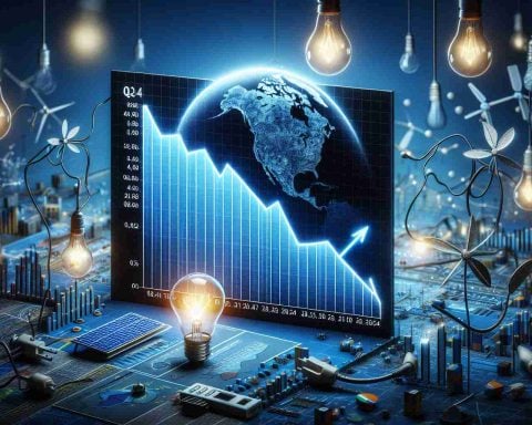 A realistic and high-definition image that symbolizes a steep downturn in photon energy. The image should depict a chart or a graph prominently displaying a significant dip or fall in the performance or numbers for Q3, 2024. The background could include various elements related to renewable energy such as solar panels, sun, light bulbs connected to wires, electronic circuits, etc., to contextually represent photon energy.