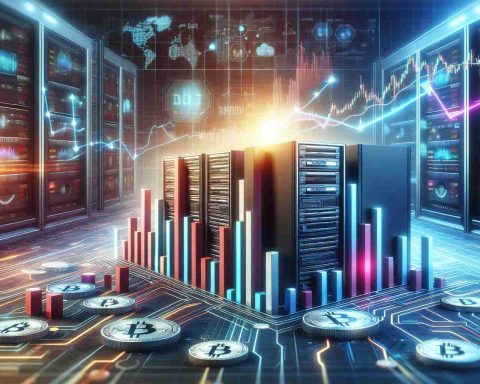 Create a realistic, high-definition image depicting a visual representation of a significant surge in a cryptocurrency's value, titled 'IBit Stock Soars: A Crypto Revolution in the Making?' The visual can feature bar graphs or line charts showing a sharp increase, alongside depictions of computer servers, network diagrams, and digital technology. The setting should portray an innovative, drastically changing financial landscape.