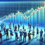 A high-definition, realistic illustration demonstrating the concept of the surge in popularity for Coin Stock. This can be represented by a graph showing an ascending line, depicting the rise of the stock. Alongside, there are people from various descents and genders, observing this trend with curiosity and excitement. Infuse the atmosphere with a sense of anticipation and unpredictability. Some people are contemplating the graph, some are celebrating, while others seem unsure - encapsulating the essence of a new sensation or a temporary trend.