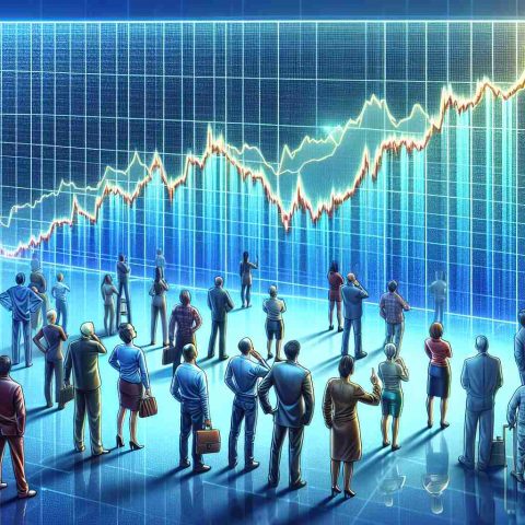 A high-definition, realistic illustration demonstrating the concept of the surge in popularity for Coin Stock. This can be represented by a graph showing an ascending line, depicting the rise of the stock. Alongside, there are people from various descents and genders, observing this trend with curiosity and excitement. Infuse the atmosphere with a sense of anticipation and unpredictability. Some people are contemplating the graph, some are celebrating, while others seem unsure - encapsulating the essence of a new sensation or a temporary trend.