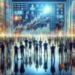 An HD, realistic image of an abstract representation of the exciting times for investors. The foreground should include a scene of eager investors gathered around a large glowing stock market tracker, reflecting promising numbers and symbols indicating the rising value of an upcoming IPO. The investors should be depicted as a diverse group, with a balanced mix of genders and ethnicities like Caucasian, Black, Hispanic, Middle-Eastern, and South Asian. The background should be filled with skyscrapers symbolizing the financial district. Please emphasize bright, optimistic colors to convey the game-changing significance of this economic event.