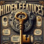 A detailed, high-definition image showing the metaphorical representation of 'unlocking hidden features'. It depicts a large antique key, gleaming with golden grittiness, opening a formidable old, intricate lock pack on a shadowy, weather-worn door. This symbolizes the revelation of 'hidden features'. On one side of the image, there's text in bold, playful typography that says 'Unlock Hidden Features!', and on the other side, there's text that expresses 'Discover More With This Simple Trick'. The overall color theme echoes excitement and anticipation.