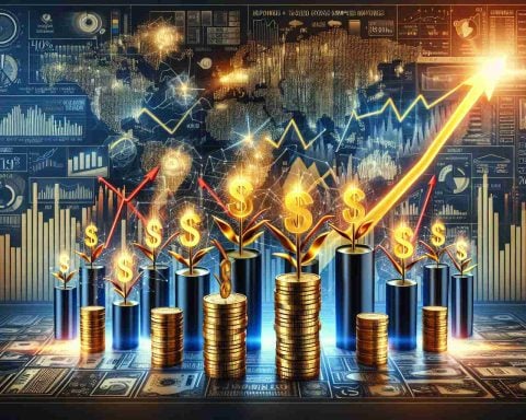 An HD image illustrating the concept of seven stocks rising dramatically in value, representing unexpected financial success. These stocks are placed against the backdrop of other large, known companies. Don't visually refer to or mention any specific companies, instead, signify them as generic giants in the business industry. The overall design should give an impression of discovery, excitement, and potential gain in the business and stock market industries.