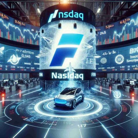 A high-definition, highly detailed digital illustration of a hypothetical event related to the stock market. This image includes the Nasdaq logo prominently displayed and a symbolic representation of a surprising twist or unexpected development. The image also features a symbolic representation of an innovative electric car company's emblem, but without direct references to any real company. The setting should evoke a bustling and dynamic trading floor emphasized by real-time stock tickers, interactive digital displays, and fast-paced stock market traders.