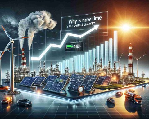 Realistic HD graphic representation of 'Why Is Now the Perfect Time to Invest in the Energy Sector?' with a dynamic bar graph indicating rising investment returns, overlaid on a background of energy sources like solar panels, wind turbines and oil refineries. The time marker is indicated as 'now', highlighting the flux point where investment would be most beneficial.