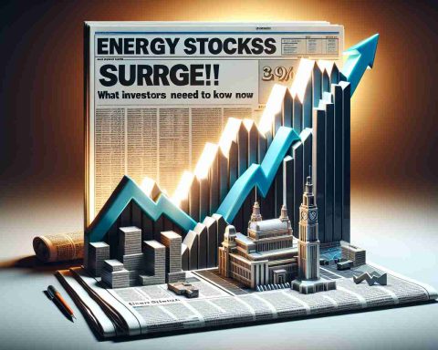 Create a scene representing a surge in a generic energy company's stock. Show a detailed 3D graph with bold upward-pointing arrows, indicating a sharp surge. Alongside the graph, add a newspaper headline that reads 'Energy Stocks Surge! What Investors Need to Know Now'. Make sure the photo is highly realistic and in high-definition.