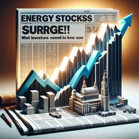 Create a scene representing a surge in a generic energy company's stock. Show a detailed 3D graph with bold upward-pointing arrows, indicating a sharp surge. Alongside the graph, add a newspaper headline that reads 'Energy Stocks Surge! What Investors Need to Know Now'. Make sure the photo is highly realistic and in high-definition.