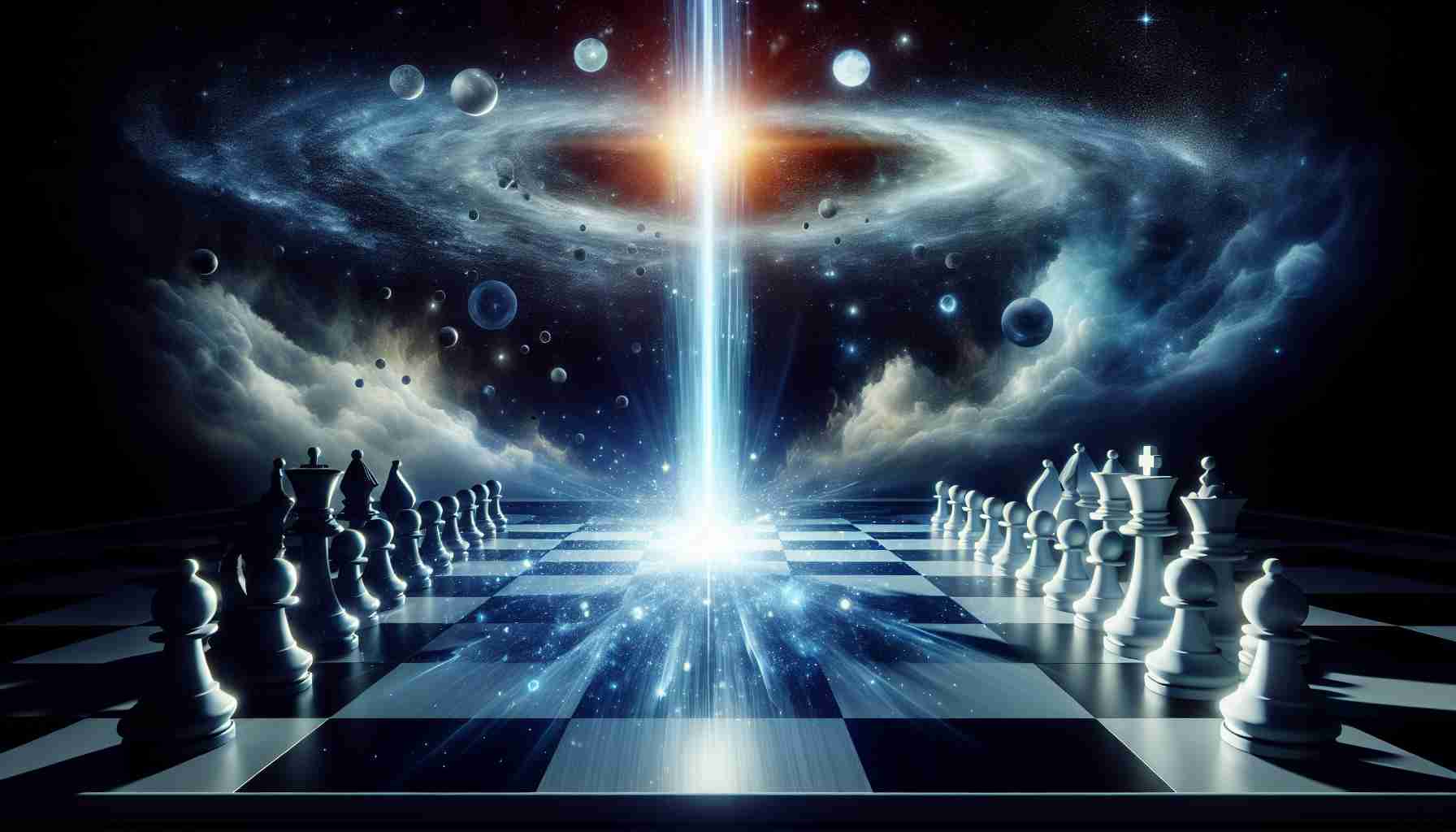 A realistic, high-definition image representing the concept of Empyrean Energy making a game-changing move. Perhaps it can be depicted as a beam of pure light, impacting a chess board and altering the game's dynamics.