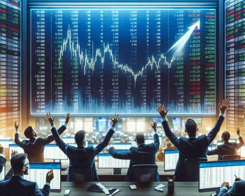 Create a realistic high-definition image that conceptualizes a financial situation. Feature the scene of a stock market where a fictional company is shown hitting the day's high. The mood should be intense, expectant - characteristic of a typical day at the stock market. To illustrate the essence of 'there's more', show multiple stock market traders excitedly analyzing other stocks on their screens.