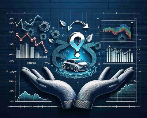 An accurate, high-definition illustration representing changes in an investment portfolio. This includes elements such as graphs and numbers depicting a decrease in shares of an electric car manufacturer, with an emphasis on the mystery surrounding this decision. Please avoid corporate logos.