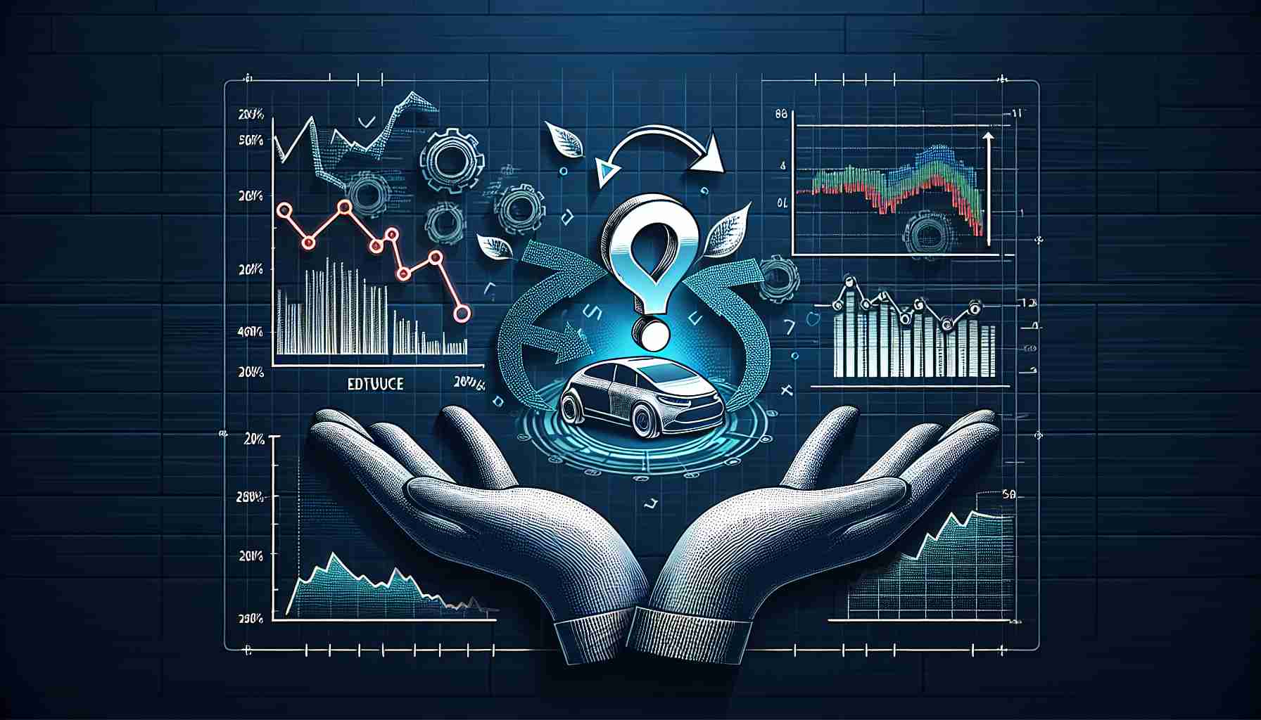 An accurate, high-definition illustration representing changes in an investment portfolio. This includes elements such as graphs and numbers depicting a decrease in shares of an electric car manufacturer, with an emphasis on the mystery surrounding this decision. Please avoid corporate logos.