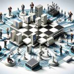 A high definition, realistic representation of the power dynamics within a tech company based in India, specifically visualized as the metaphorical power plays behind the scenes. Incorporate elements such as tech devices (e.g. routers, modems, etc.), ethernet cables, network nodes, and human figures strategizing their moves on a giant chessboard.