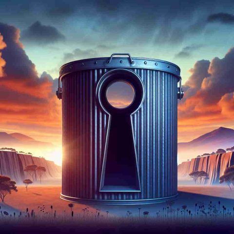 Imagine a dynamic image that is symbolic of game-changing moves. It's set against the backdrop of an Australian landscape which symbolizes the transformation of the country. However, the main focus of the image is a large, opaque container with a keyhole, implying the secrecy of the Future Fund’s role in the transformation. To set the gravity of the transformation, the skies are dramatic, filled with contrasting hues of orange and purple, signifying the dawn of change. This imagery is not just enchanting but also powerful and poignant, painting a story of change and progress.