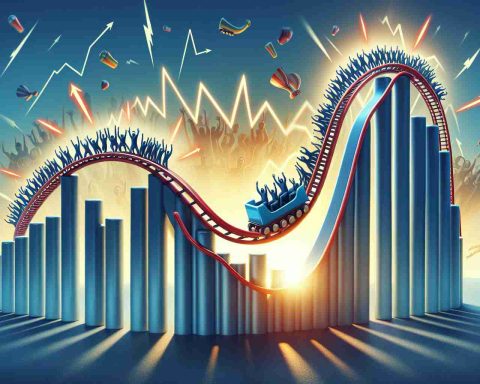 Generate a high-definition, realistic image showcasing the visual metaphor of a market rebound after a dramatic slide. The scene should vividly represent a sudden and unexpected shift, leading to a surprising turnaround. This might be depicted by a rollercoaster-like graph dramatically plunging before making a swift, surprising upward turn. Surrounding the graph, one might see symbols of optimism, like bright sunlight or cheering crowds, to capture the surprising positive turn of events.