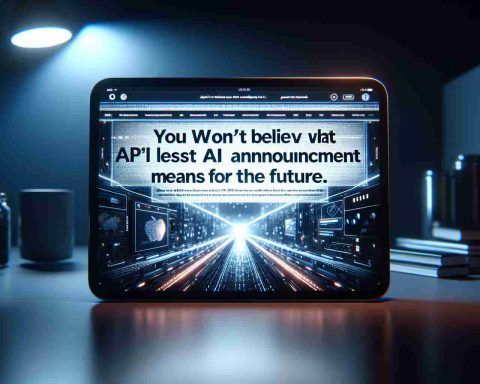 A high-definition realistic image of the headline 'You Won't Believe What Apple's Latest AI Announcement Means for the Future' on the interface of a modern digital device such as a tablet or a laptop. The screen brightness contrasts with a dim-lit background, emphasizing the startling revelation in the world of artificial intelligence.