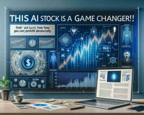 Create a realistic, high-definition image of a business-oriented scene with the headline 'This AI Stock is a Game Changer! Find Out How You Can Profit Dramatically'. The layout should include stock graphs showing a dramatic rise, artificial intelligence icons and representations, and symbols of monetary gain, all brought together in a stylish and engaging layout. The overall tone should inspire confidence and excitement in investing potential.