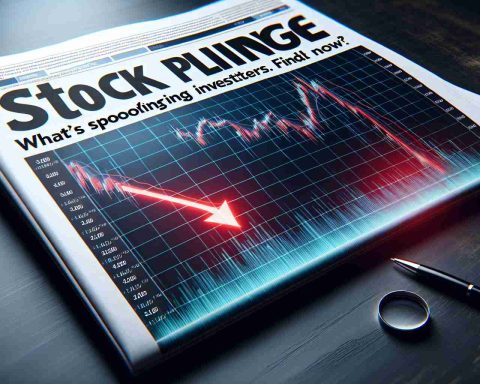 A high-definition, realistic image illustrating a sharp drop in stock market values, symbolized by a plunging red arrow on a financial graph. The graph shows a steep downward trend in stock values, causing anxiety among investors. The scene also includes a headline in bold, impact font that overlays the image and reads: "Stock Plunge: What's Spooking Investors? Find Out Now."