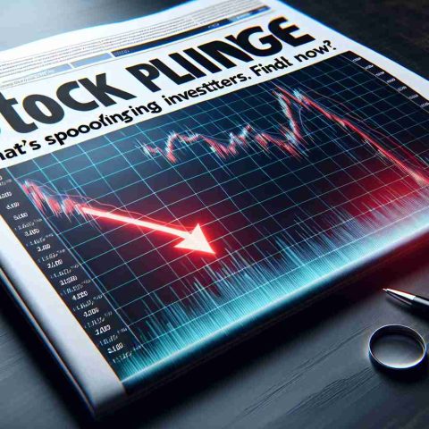 A high-definition, realistic image illustrating a sharp drop in stock market values, symbolized by a plunging red arrow on a financial graph. The graph shows a steep downward trend in stock values, causing anxiety among investors. The scene also includes a headline in bold, impact font that overlays the image and reads: "Stock Plunge: What's Spooking Investors? Find Out Now."