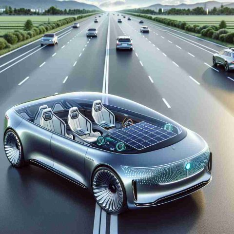 Imagine a high-definition, photorealistic depiction that conveys the future of driving. This image should capture the essence of a new era in automotive luxury. Think about self-driving cars with futuristic design elements and cutting-edge technology that implied convenience, efficiency, and luxury. Perhaps the car is sleek and streamlined, with transparent solar panels for a roof, and front seats that swivel around to face the back, turning the interior into a lounge or meeting room. The setting might be a smooth, uncongested highway running through a clean, green landscape or an advanced cityscape bustling with similar autonomous vehicles.