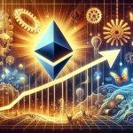 Create a high-definition, realistic image representing the rise of Ethereum as a major player in the world of cryptocurrency. Picture this as a graph with an upward trend symbolizing Ethereum's increasing influence and power, coupled with various symbols representing transformation such as butterflies and gears. The whole image should emanate an aura of a new era dawning in the financial landscape.