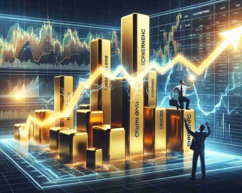 A detailed image of the conceptual representation of 'Big Moves in Energy Stocks.' Focus on the abstract metaphor of energy stocks rising in value. Illustrate a dynamic and high-definition stock market graph showing surging lines, possibly lightning-shaped to represent energy. Also depict investors examining, even palpating or standing on, large golden or metallic bars labeled 'Cheniere' to symbolize their investment actions. Ensure everything is in a realistic style.