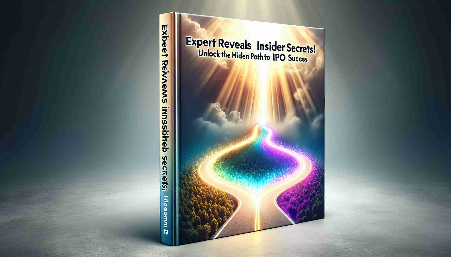 A high-definition, realistic image showcasing the cover of a book titled 'Expert Reveals Insider Secrets! Unlock the Hidden Path to IPO Success'. The cover art might suggest a metaphorical road or pathway, winding upward and disappearing into a bright light to signify the 'hidden path' to success. It should have an enticing, vibrant color scheme that draws the viewer and evokes a feeling of revelation and success.