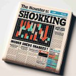 Generate a realistic high-definition image of a newspaper headline that says 'Shocking Stock Sale: Insider Sheds Shares! What's Next?' The newspaper should look like it's printed on cleaner paper, with clear and readable typography, and should include related symbols such as a down-pointing arrow, stock charts, and currency symbols.