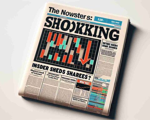 Generate a realistic high-definition image of a newspaper headline that says 'Shocking Stock Sale: Insider Sheds Shares! What's Next?' The newspaper should look like it's printed on cleaner paper, with clear and readable typography, and should include related symbols such as a down-pointing arrow, stock charts, and currency symbols.