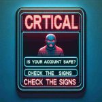 Generate a realistic, high-definition image of a critical alert message. The message reads: 'Is Your Account Safe? Check the Signs.' This serves as an important warning for users, perhaps portrayed in a vibrant, eye-catching way to ensure it grabs users' attention.