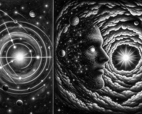 A high-definition representation that captures the dichotomy of truth and illusion. The first scene presents a cosmic revolution, with stars and celestial bodies revolving around the sun. The second scene portrays the concept of smoke and mirrors, a figurative expression indicating illusion or deceit. This artwork highlights a juxtaposition of reality (the natural, precise movement of the solar system) and misconception (the elusive and distorting nature of smoke and mirrors).