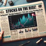 Generate a high-quality realistic image of a financial newspaper with the headline 'Stocks on the Rise! An Unnamed Energy Company's P/E Ratio Is Turning Heads.' along with subheadings, stock charts showing positive trends, and a brief market analysis.