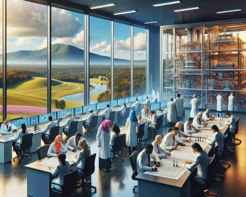 A high-definition, realistic image that symbolizes the future being revolutionized through quantum leap technology. Imagine a pristine laboratory filled with state-of-the-art equipment in Tennessee. Scientists, showcasing diversity in gender and descent such as Middle Eastern women and Caucasian men are engrossed in discussion over intricate blueprints. Outside the window, the beautiful landscape of Tennessee is seen with rolling hills and clear blue skies.