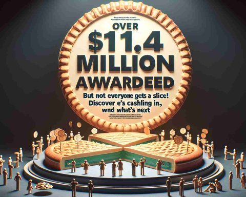 An HD image rendering of a text headline saying 'Over $11.4 Million Awarded, But Not Everyone Gets a Slice! Discover Who's Cashing In and What's Next' in bold, striking font. The background is a large pie symbolizing the monetary award and a few select people characterized with symbols of prosperity, collecting slices, and many still awaiting their portion. The scene conveys a sense of inequality and mystery around where the wealth is going, suggesting an upcoming revelation.