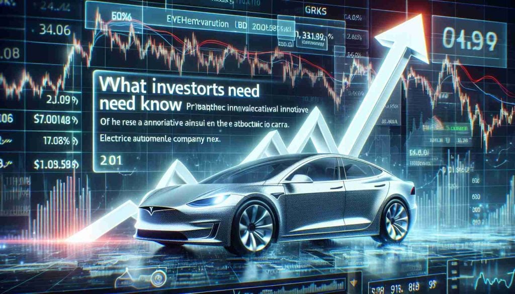 Realistic HD photo of a financial chart with a significant upwards spike, indicating a premarket surge. The chart is related to the electric automobile industry, symbolizing the rise in value of a hypothetical innovative electric car company, much like Tesla. Inclusion of elements indicating real time data analysis pertinent to stock market investors. Additional text can read: 'What Investors Need to Know Now'.