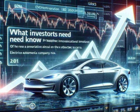 Realistic HD photo of a financial chart with a significant upwards spike, indicating a premarket surge. The chart is related to the electric automobile industry, symbolizing the rise in value of a hypothetical innovative electric car company, much like Tesla. Inclusion of elements indicating real time data analysis pertinent to stock market investors. Additional text can read: 'What Investors Need to Know Now'.